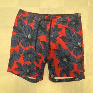 Old Navy Men's Swimsuit, XXL, no liner, blue & red with big flower design